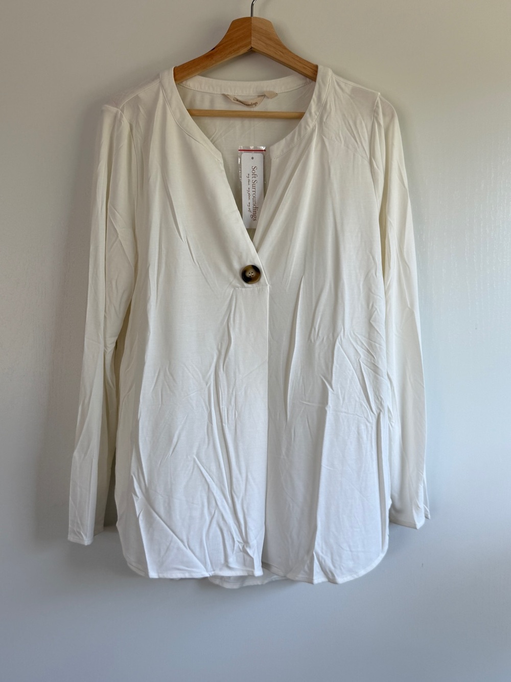 Soft Surroundings Cream Button-Front Tia Long Sleeve Top Tee Blouse